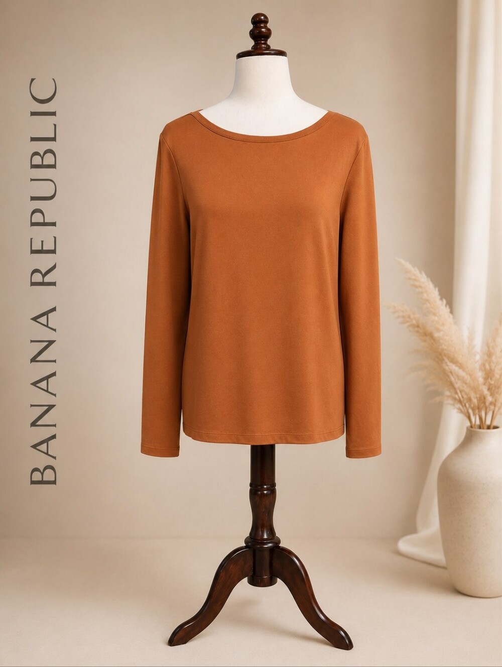 Banana Republic Soft Knit Long Sleeve Top | Warm Cinnamon Crew Neck - Picture 4 of 4